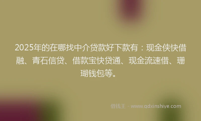 2025年的在哪找中介贷款好下款有：现金侠快借融、青石信贷、借款宝快贷通、现金流速借、珊瑚钱包等。
