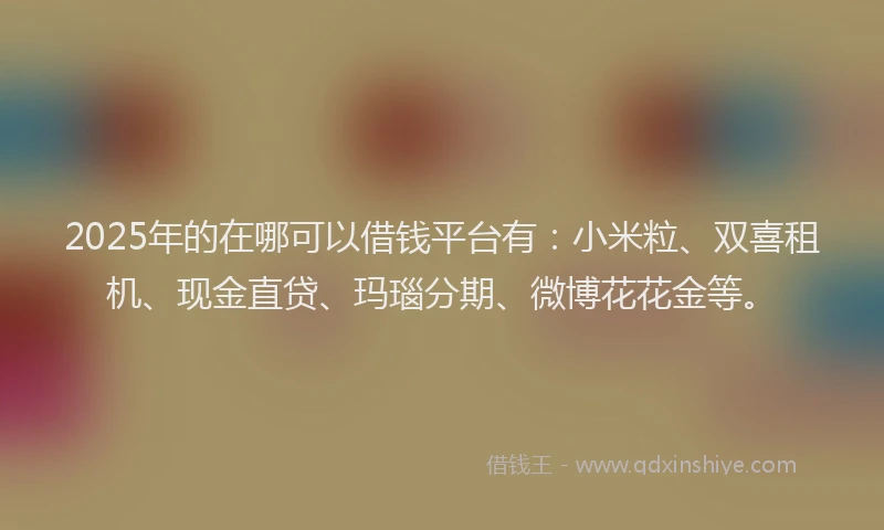 2025年的在哪可以借钱平台有：小米粒、双喜租机、现金直贷、玛瑙分期、微博花花金等。