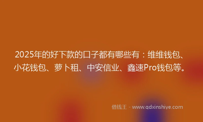 2025年的好下款的口子都有哪些有：维维钱包、小花钱包、萝卜租、中安信业、鑫速Pro钱包等。