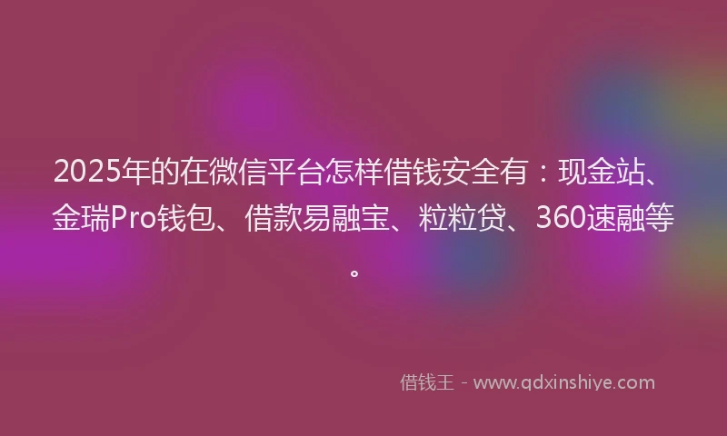 2025年的在微信平台怎样借钱安全有：现金站、金瑞Pro钱包、借款易融宝、粒粒贷、360速融等。