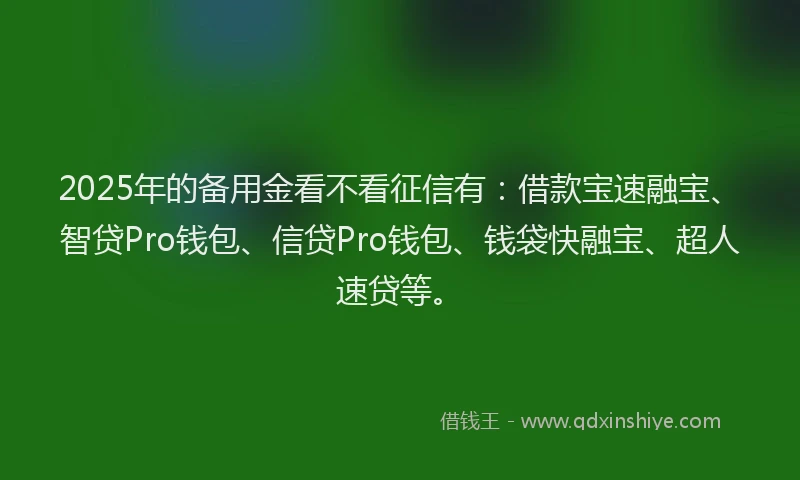 2025年的备用金看不看征信有：借款宝速融宝、智贷Pro钱包、信贷Pro钱包、钱袋快融宝、超人速贷等。