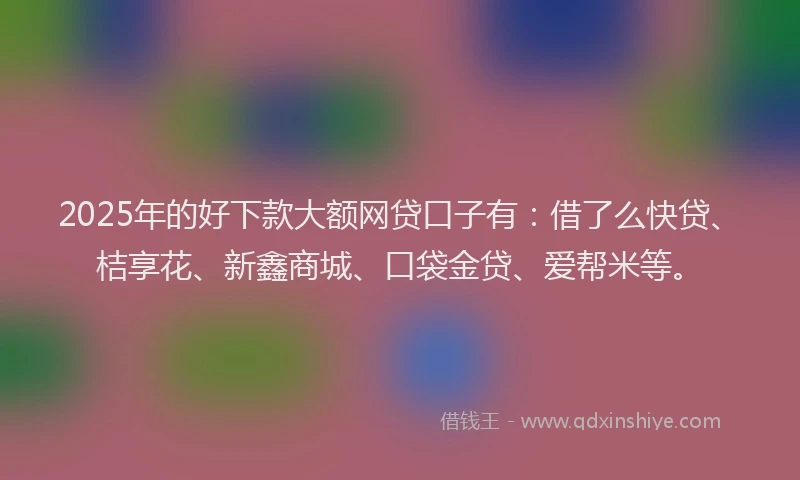 2025年的好下款大额网贷口子有：借了么快贷、桔享花、新鑫商城、口袋金贷、爱帮米等。