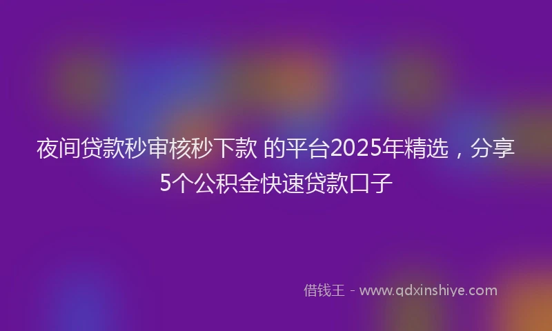 夜间贷款秒审核秒下款 的平台2025年精选，分享5个公积金快速贷款口子