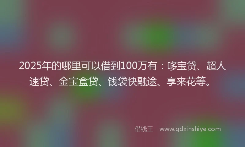 2025年的哪里可以借到100万有：哆宝贷、超人速贷、金宝盒贷、钱袋快融途、享来花等。