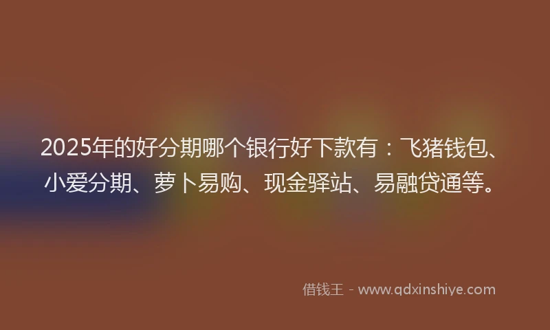 2025年的好分期哪个银行好下款有：飞猪钱包、小爱分期、萝卜易购、现金驿站、易融贷通等。