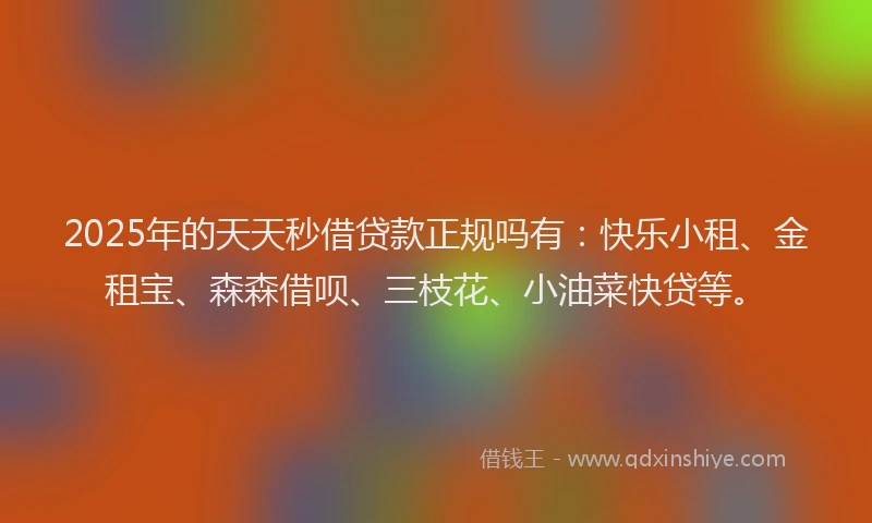2025年的天天秒借贷款正规吗有：快乐小租、金租宝、森森借呗、三枝花、小油菜快贷等。