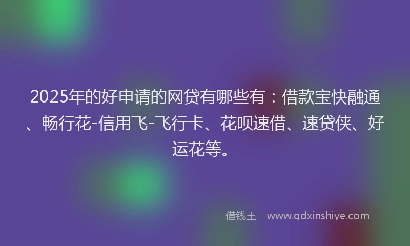 2025年的好申请的网贷有哪些有：借款宝快融通、畅行花-信用飞-飞行卡、花呗速借、速贷侠、好运花等。