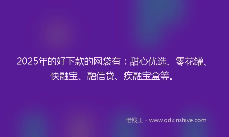 2025年的好下款的网袋有：甜心优选、零花罐、快融宝、融信贷、疾融宝盒等。