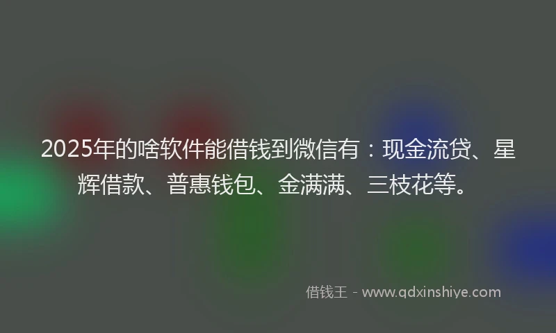 2025年的啥软件能借钱到微信有：现金流贷、星辉借款、普惠钱包、金满满、三枝花等。