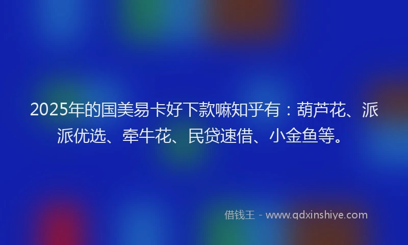 2025年的国美易卡好下款嘛知乎有：葫芦花、派派优选、牵牛花、民贷速借、小金鱼等。