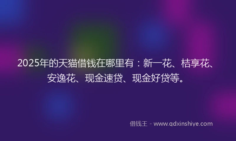 2025年的天猫借钱在哪里有：新一花、桔享花、安逸花、现金速贷、现金好贷等。
