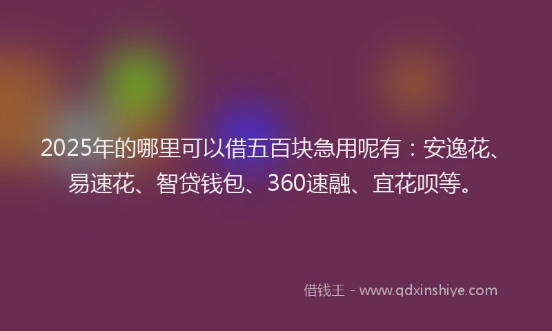2025年的哪里可以借五百块急用呢有：安逸花、易速花、智贷钱包、360速融、宜花呗等。
