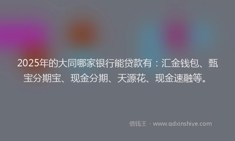 2025年的大同哪家银行能贷款有：汇金钱包、甄宝分期宝、现金分期、天源花、现金速融等。