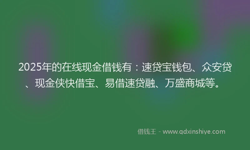 2025年的在线现金借钱有：速贷宝钱包、众安贷、现金侠快借宝、易借速贷融、万盛商城等。