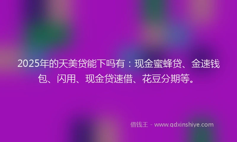 2025年的天美贷能下吗有：现金蜜蜂贷、金速钱包、闪用、现金贷速借、花豆分期等。