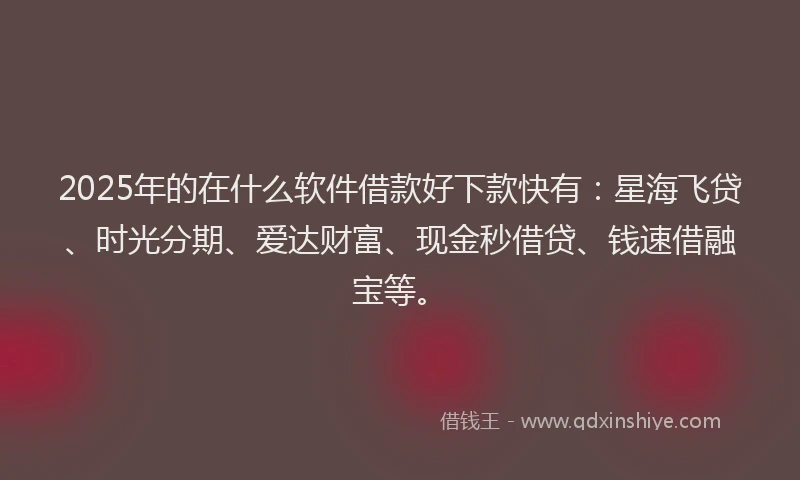 2025年的在什么软件借款好下款快有：星海飞贷、时光分期、爱达财富、现金秒借贷、钱速借融宝等。