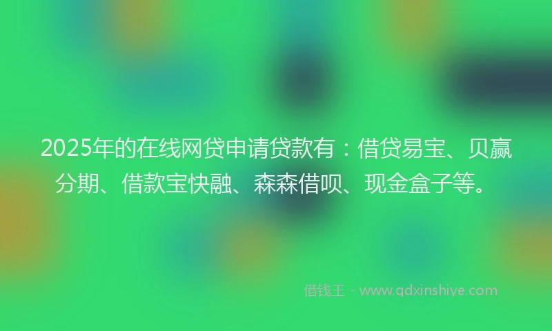 2025年的在线网贷申请贷款有：借贷易宝、贝赢分期、借款宝快融、森森借呗、现金盒子等。