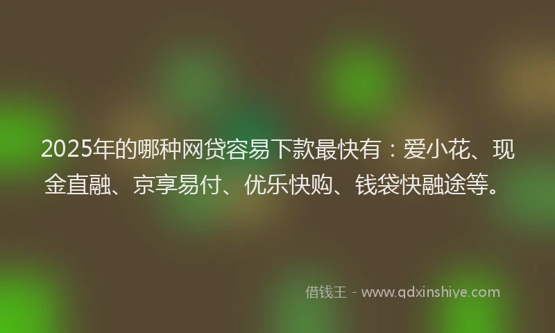 2025年的哪种网贷容易下款最快有：爱小花、现金直融、京享易付、优乐快购、钱袋快融途等。