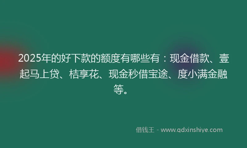 2025年的好下款的额度有哪些有：现金借款、壹起马上贷、桔享花、现金秒借宝途、度小满金融等。
