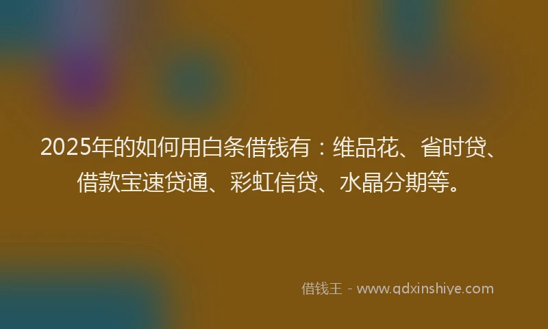 2025年的如何用白条借钱有：维品花、省时贷、借款宝速贷通、彩虹信贷、水晶分期等。