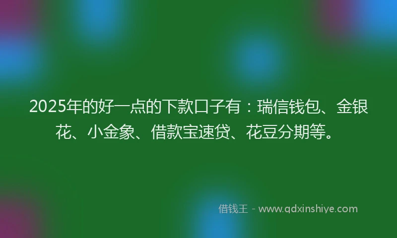 2025年的好一点的下款口子有：瑞信钱包、金银花、小金象、借款宝速贷、花豆分期等。