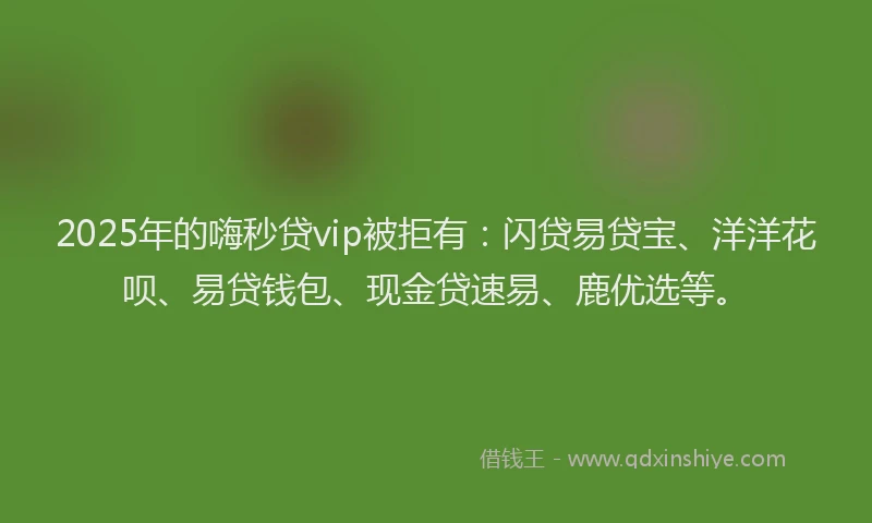 2025年的嗨秒贷vip被拒有：闪贷易贷宝、洋洋花呗、易贷钱包、现金贷速易、鹿优选等。