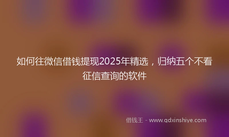 如何往微信借钱提现2025年精选，归纳五个不看征信查询的软件