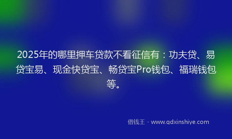 2025年的哪里押车贷款不看征信有：功夫贷、易贷宝易、现金快贷宝、畅贷宝Pro钱包、福瑞钱包等。