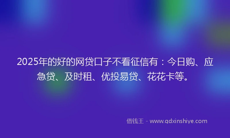 2025年的好的网贷口子不看征信有：今日购、应急贷、及时租、优投易贷、花花卡等。