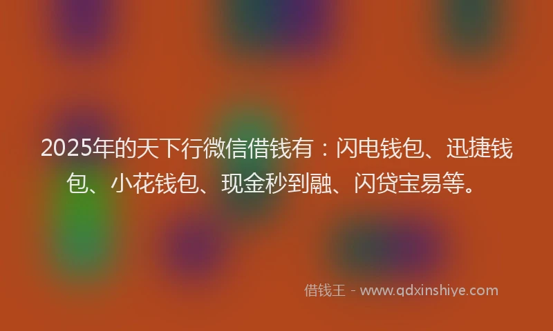 2025年的天下行微信借钱有：闪电钱包、迅捷钱包、小花钱包、现金秒到融、闪贷宝易等。