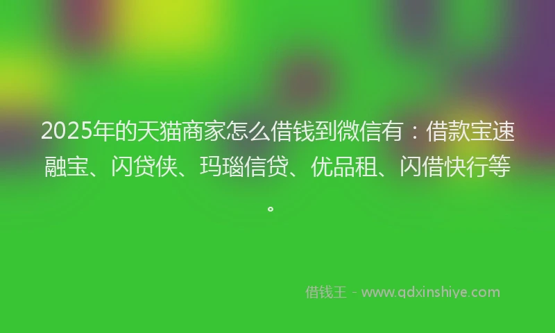 2025年的天猫商家怎么借钱到微信有：借款宝速融宝、闪贷侠、玛瑙信贷、优品租、闪借快行等。