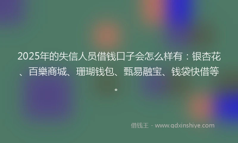 2025年的失信人员借钱口子会怎么样有：银杏花、百樂商城、珊瑚钱包、甄易融宝、钱袋快借等。