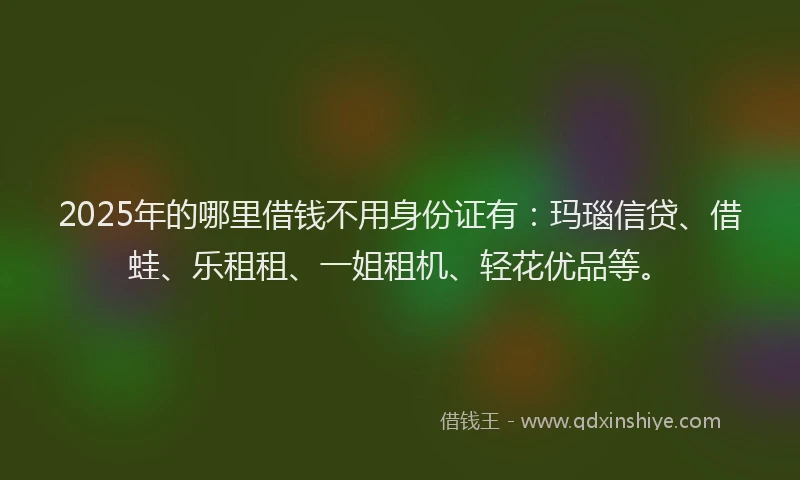 2025年的哪里借钱不用身份证有：玛瑙信贷、借蛙、乐租租、一姐租机、轻花优品等。