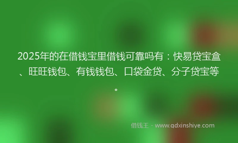 2025年的在借钱宝里借钱可靠吗有：快易贷宝盒、旺旺钱包、有钱钱包、口袋金贷、分子贷宝等。