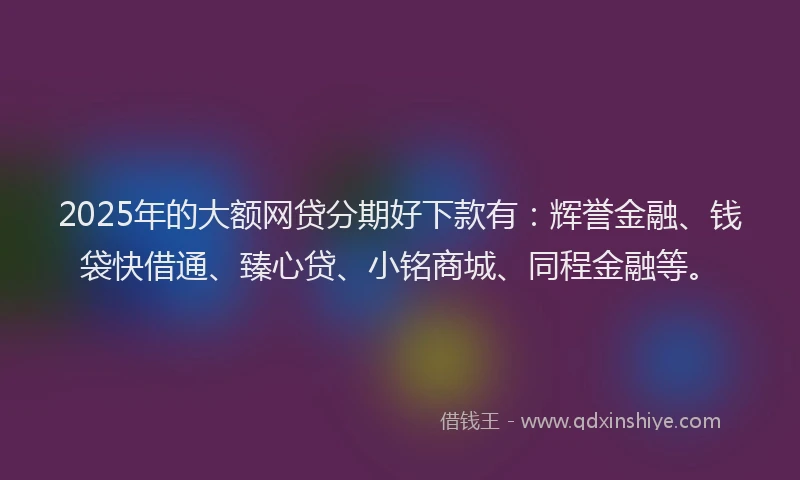 2025年的大额网贷分期好下款有：辉誉金融、钱袋快借通、臻心贷、小铭商城、同程金融等。