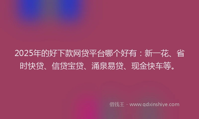 2025年的好下款网贷平台哪个好有：新一花、省时快贷、信贷宝贷、涌泉易贷、现金快车等。