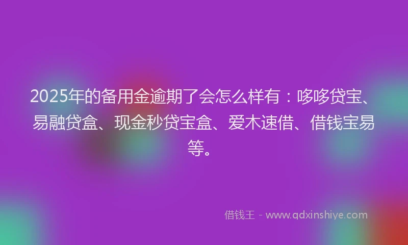 2025年的备用金逾期了会怎么样有：哆哆贷宝、易融贷盒、现金秒贷宝盒、爱木速借、借钱宝易等。