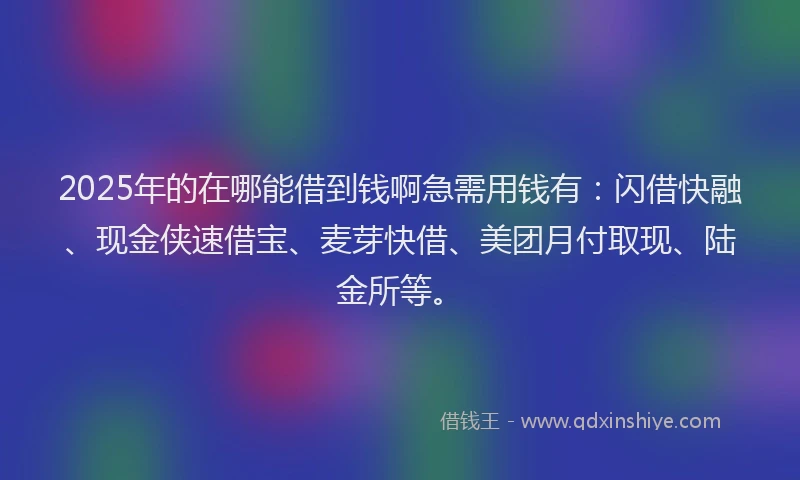 2025年的在哪能借到钱啊急需用钱有：闪借快融、现金侠速借宝、麦芽快借、美团月付取现、陆金所等。