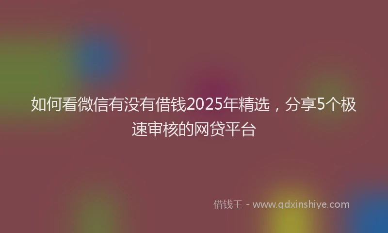 如何看微信有没有借钱2025年精选，分享5个极速审核的网贷平台