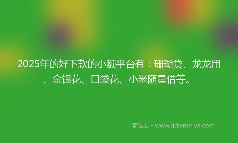 2025年的好下款的小额平台有：珊瑚贷、龙龙用、金银花、口袋花、小米随星借等。