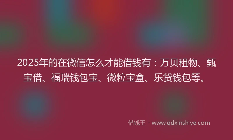 2025年的在微信怎么才能借钱有：万贝租物、甄宝借、福瑞钱包宝、微粒宝盒、乐贷钱包等。