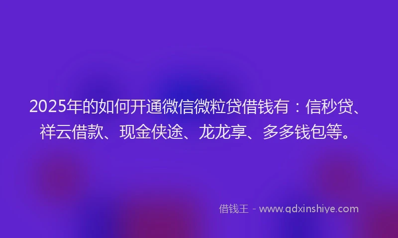 2025年的如何开通微信微粒贷借钱有：信秒贷、祥云借款、现金侠途、龙龙享、多多钱包等。
