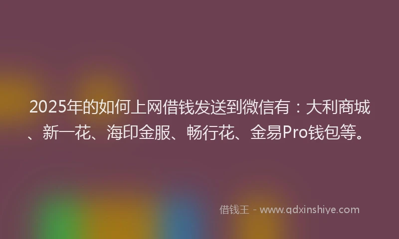 2025年的如何上网借钱发送到微信有：大利商城、新一花、海印金服、畅行花、金易Pro钱包等。