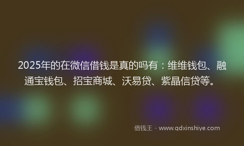 2025年的在微信借钱是真的吗有：维维钱包、融通宝钱包、招宝商城、沃易贷、紫晶信贷等。
