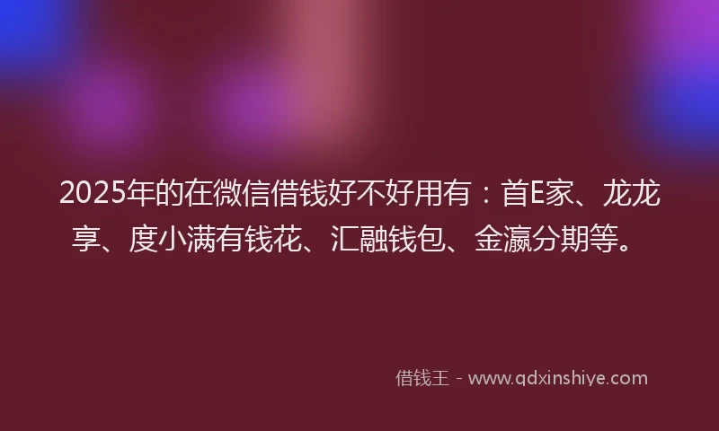 2025年的在微信借钱好不好用有：首E家、龙龙享、度小满有钱花、汇融钱包、金瀛分期等。