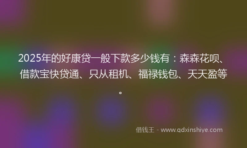 2025年的好康贷一般下款多少钱有：森森花呗、借款宝快贷通、只从租机、福禄钱包、天天盈等。