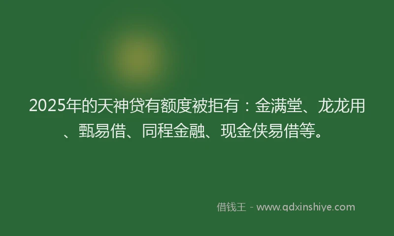 2025年的天神贷有额度被拒有：金满堂、龙龙用、甄易借、同程金融、现金侠易借等。
