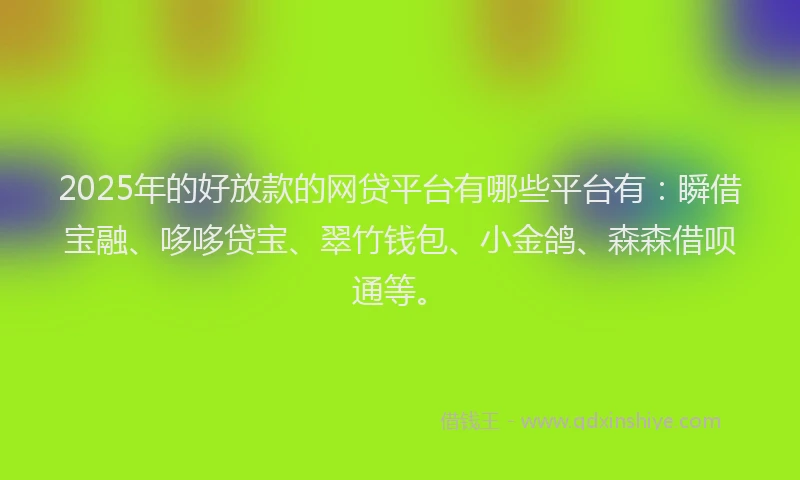 2025年的好放款的网贷平台有哪些平台有：瞬借宝融、哆哆贷宝、翠竹钱包、小金鸽、森森借呗通等。