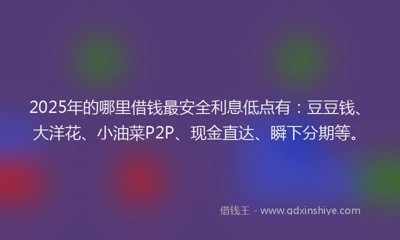 2025年的哪里借钱最安全利息低点有：豆豆钱、大洋花、小油菜P2P、现金直达、瞬下分期等。