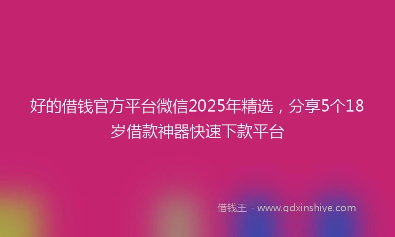 好的借钱官方平台微信2025年精选，分享5个18岁借款神器快速下款平台